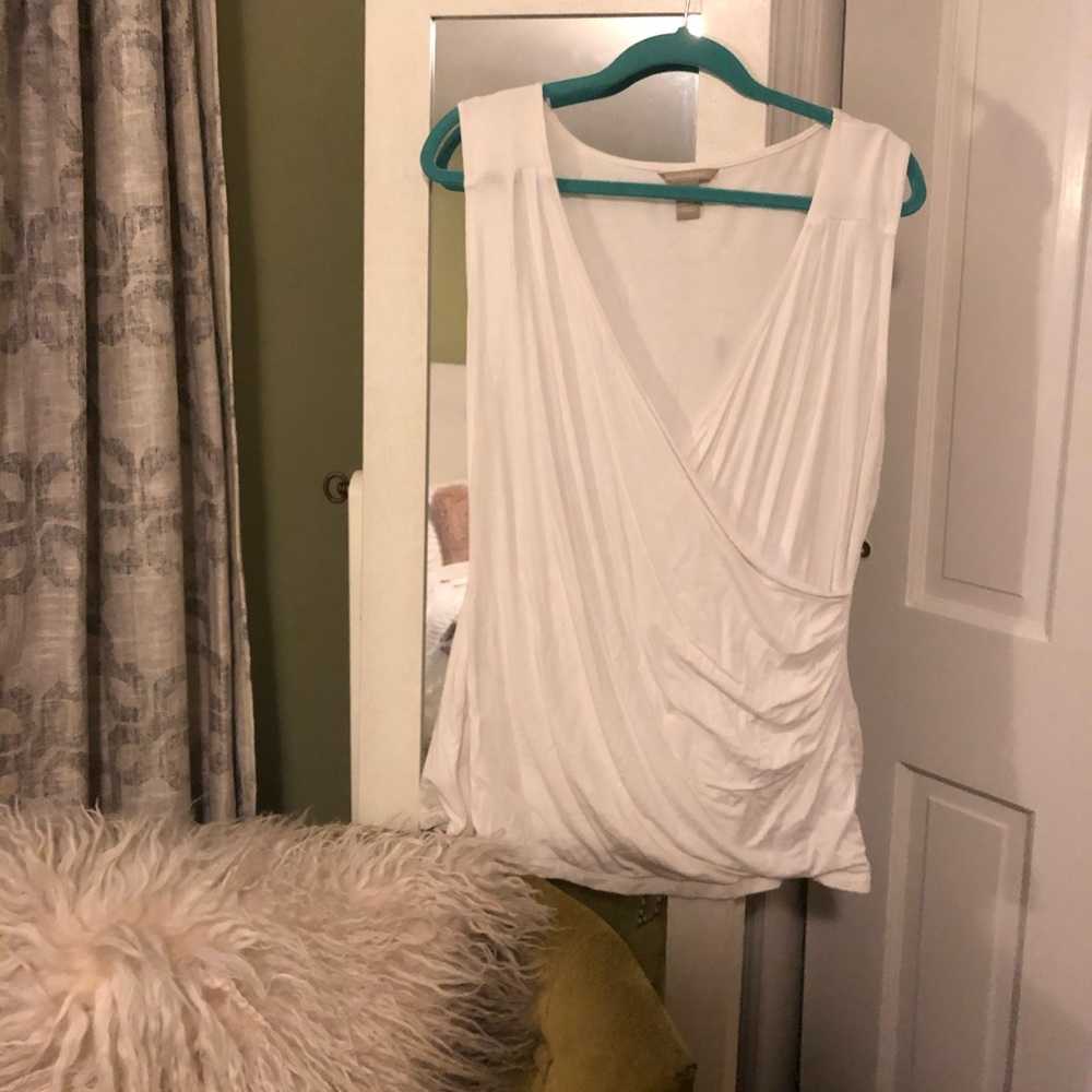 WHITE DRAPE TANK FORMAL W RUCHING BANANA REPUBLIC